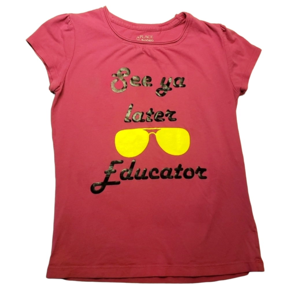 Vtg Place 1989 See Ya Later Educator  Pink Girl's T Shirt Yellow Glasses